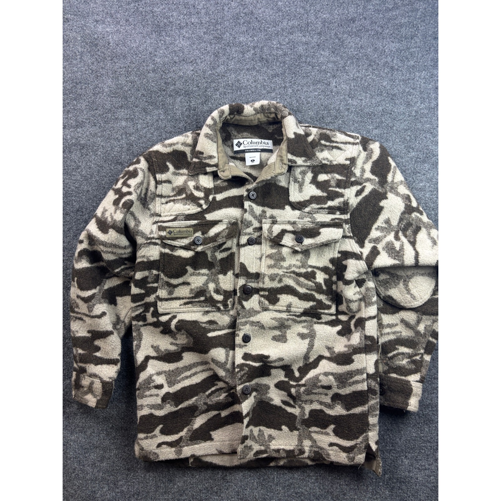 Columbia Gallatin Range Shirt Jacket Mens S Camo Wool Blend Heavy Flannel Hm5000